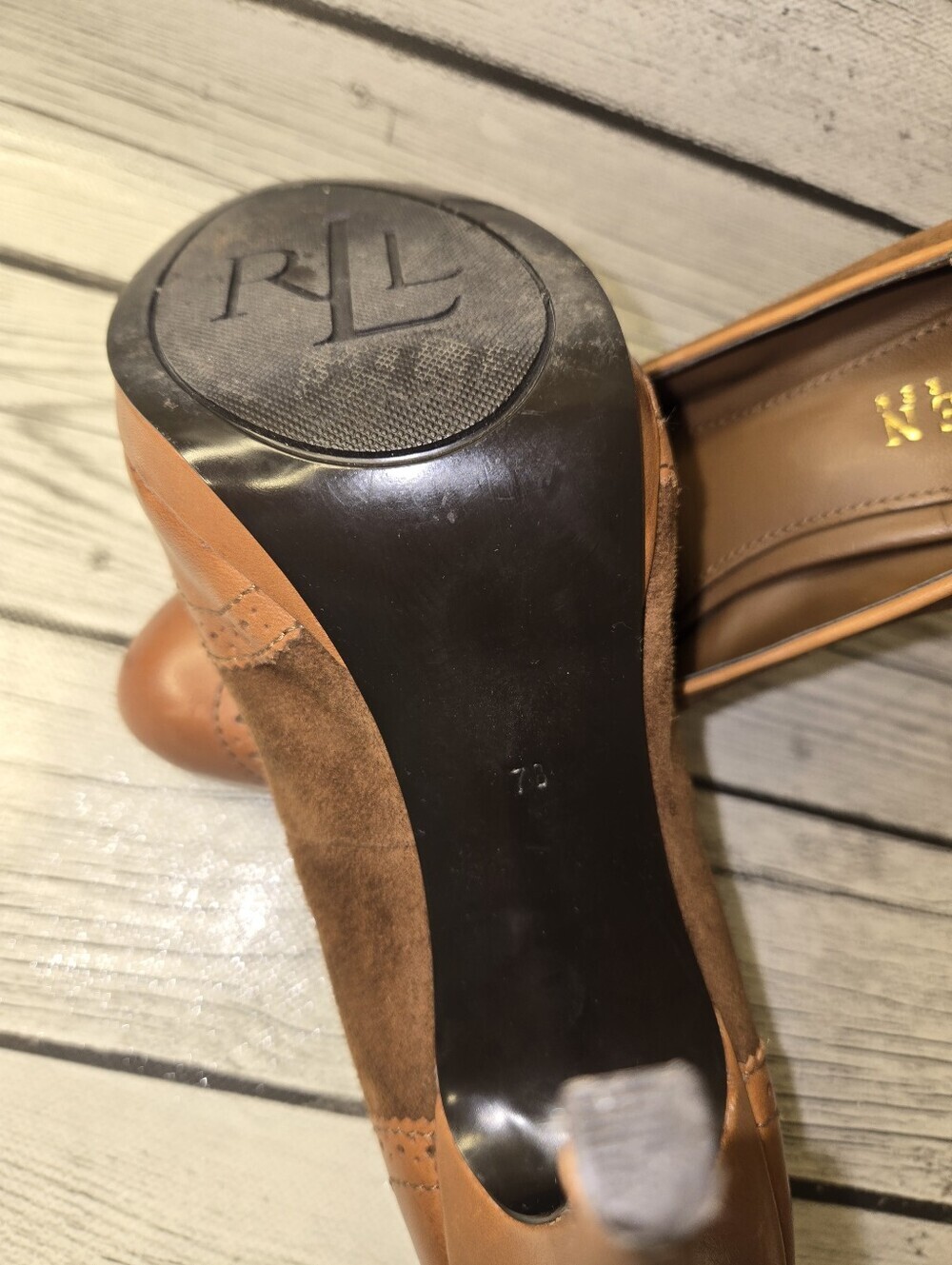 RALPH LAUREN LRL Saffron Heels Shoes brown SUEDE Women's SIZE 7B - Picture 6 of 7